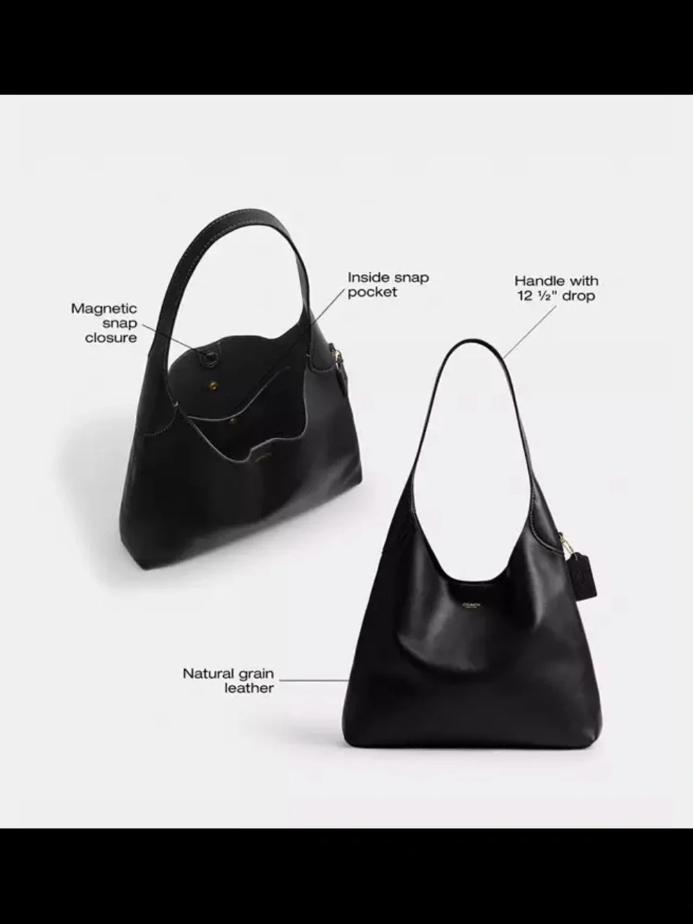 Coach Brooklyn 34 Black Leather Shoulder Hobo Bag with Gold Hardware